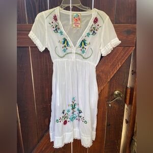 Johnny Was White Cotton Embroidered Dress